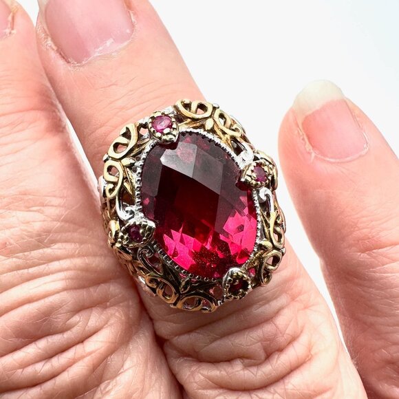 Michael Valitutti Ring Red Gemstone Sterling Silver Gold Size 6 - Picture 1 of 3